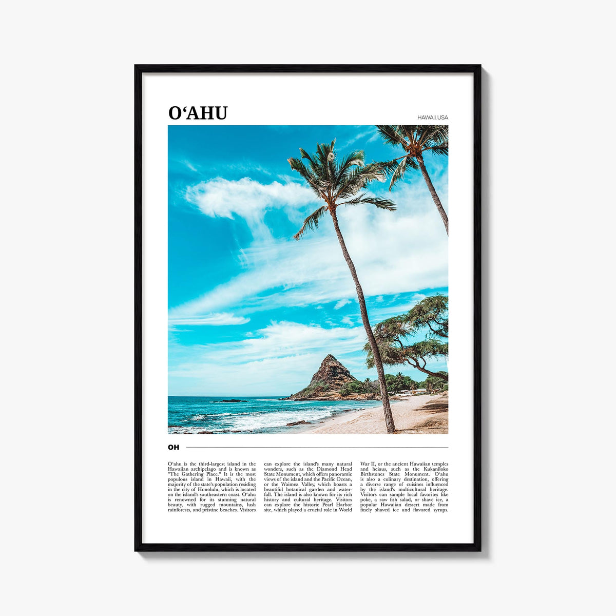O‘ahu colorful travel poster of Hawaii, USA – vertical wall art, unframed print shown in interior mockup