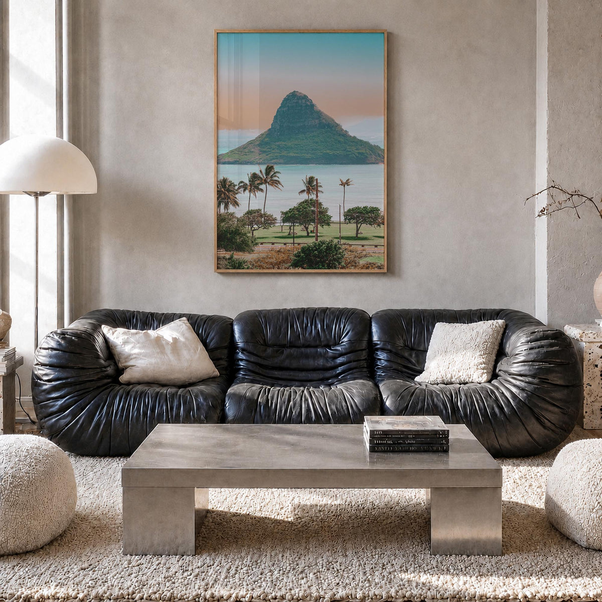 O‘ahu no. 1 colorful photo poster of Hawaii, USA – vertical wall art in natural wood frame, hanging on wall