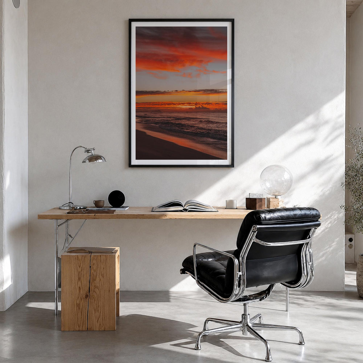 O‘ahu no. 2 colorful photo poster of Hawaii, USA – vertical wall art in black wood frame with white border, hanging on wall