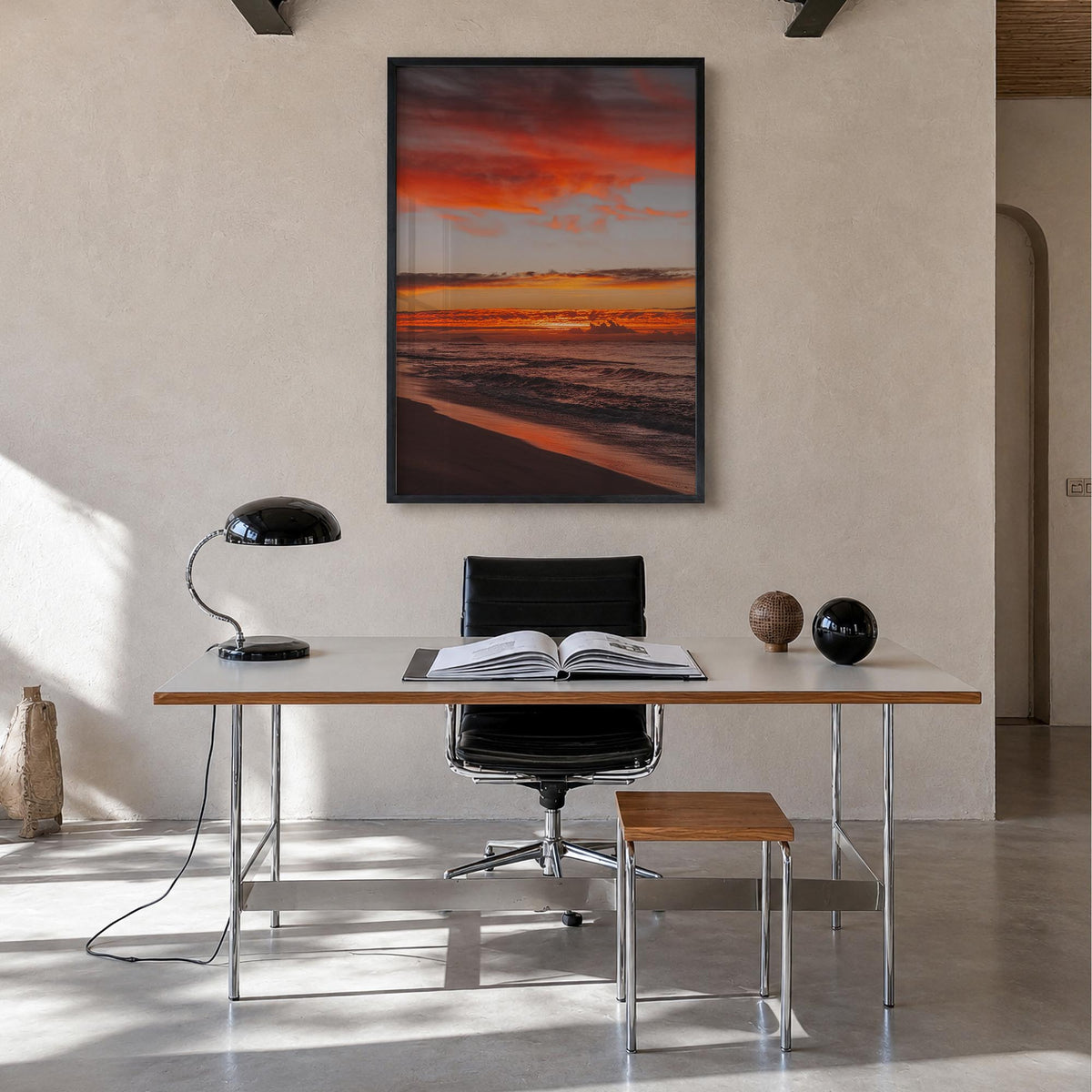 O‘ahu no. 2 colorful photo poster of Hawaii, USA – vertical wall art in black wood frame, hanging on wall