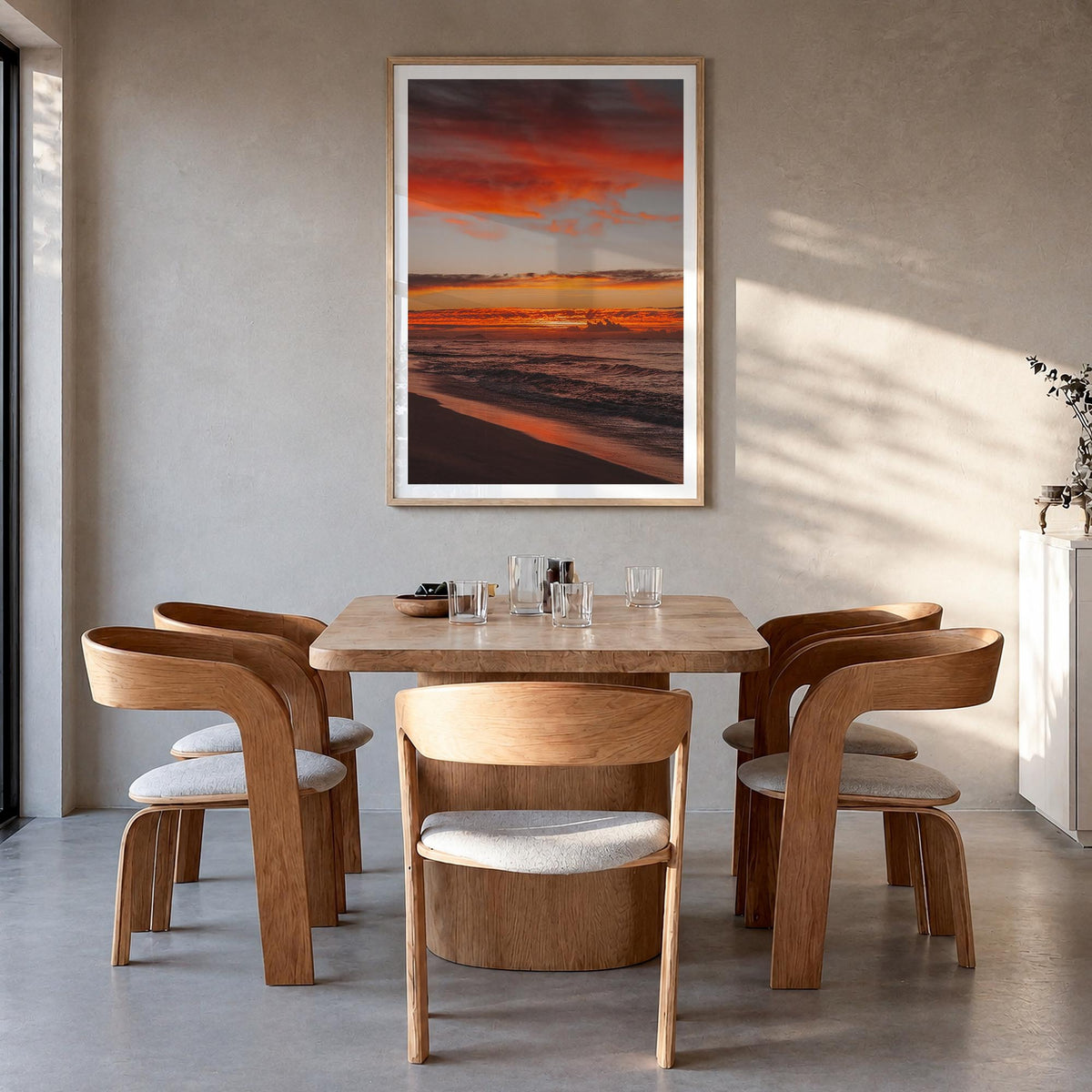 O‘ahu no. 2 colorful photo poster of Hawaii, USA – vertical wall art in natural wood frame with white border, hanging on wall