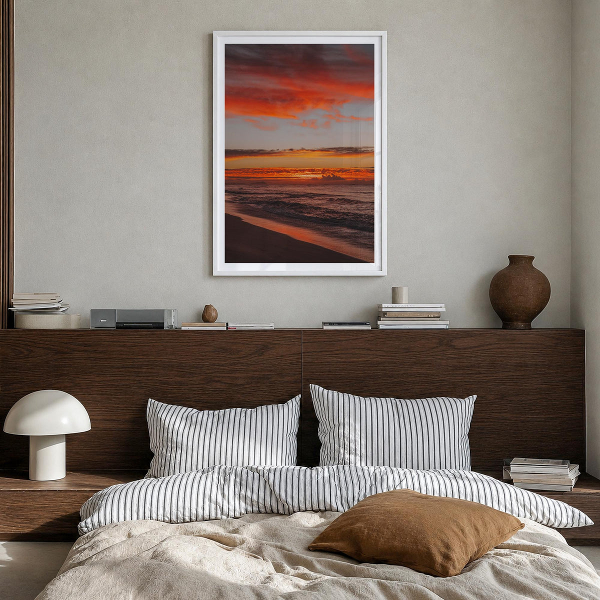 O‘ahu no. 2 colorful photo poster of Hawaii, USA – vertical wall art in white wood frame with white border, hanging on wall