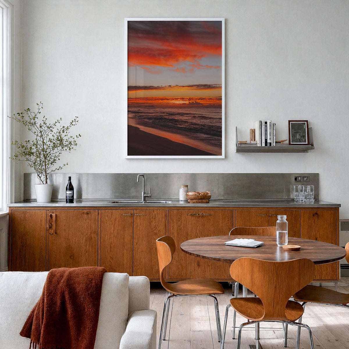 O‘ahu no. 2 colorful photo poster of Hawaii, USA – vertical wall art in white wood frame, hanging on wall