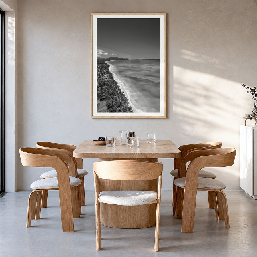 O‘ahu Photo No 2 Poster in a natural wood frame, hanging in a dining room, white border