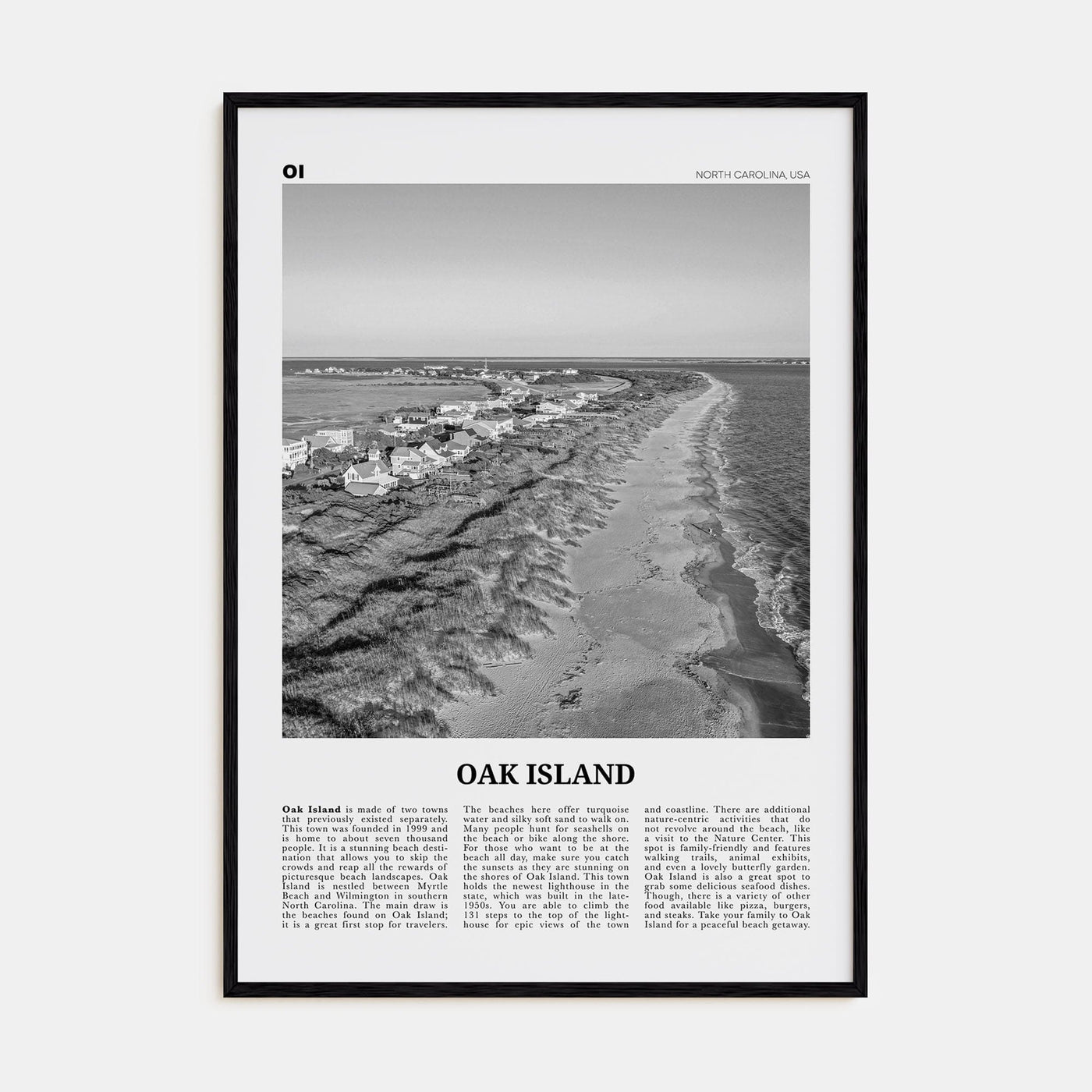 Oak Island Poster Black Wood / 8x12 in Nbourhood Travel B&W Poster