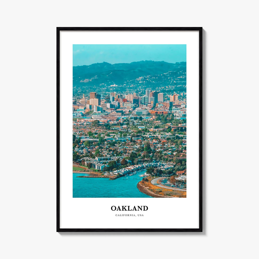 Oakland colorful classic poster of California, USA – vertical wall art, unframed print shown in interior mockup