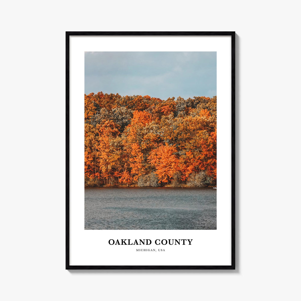 Oakland County colorful classic poster of Michigan, USA – vertical wall art, unframed print shown in interior mockup
