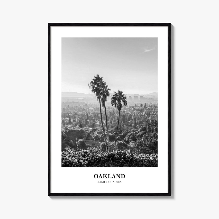 Oakland no. 1 black & white classic poster of California, USA – vertical wall art, unframed print shown in interior mockup