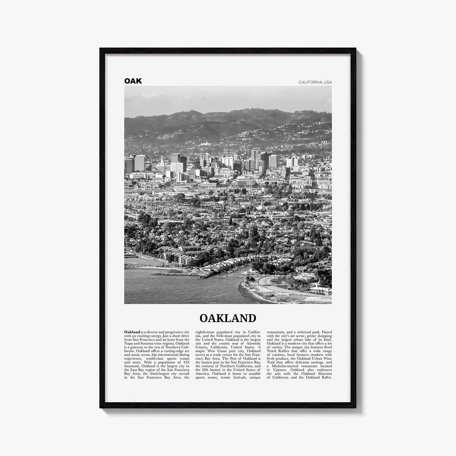 Oakland no. 1 black & white newspaper poster of California, USA – vertical wall art, unframed print shown in interior mockup