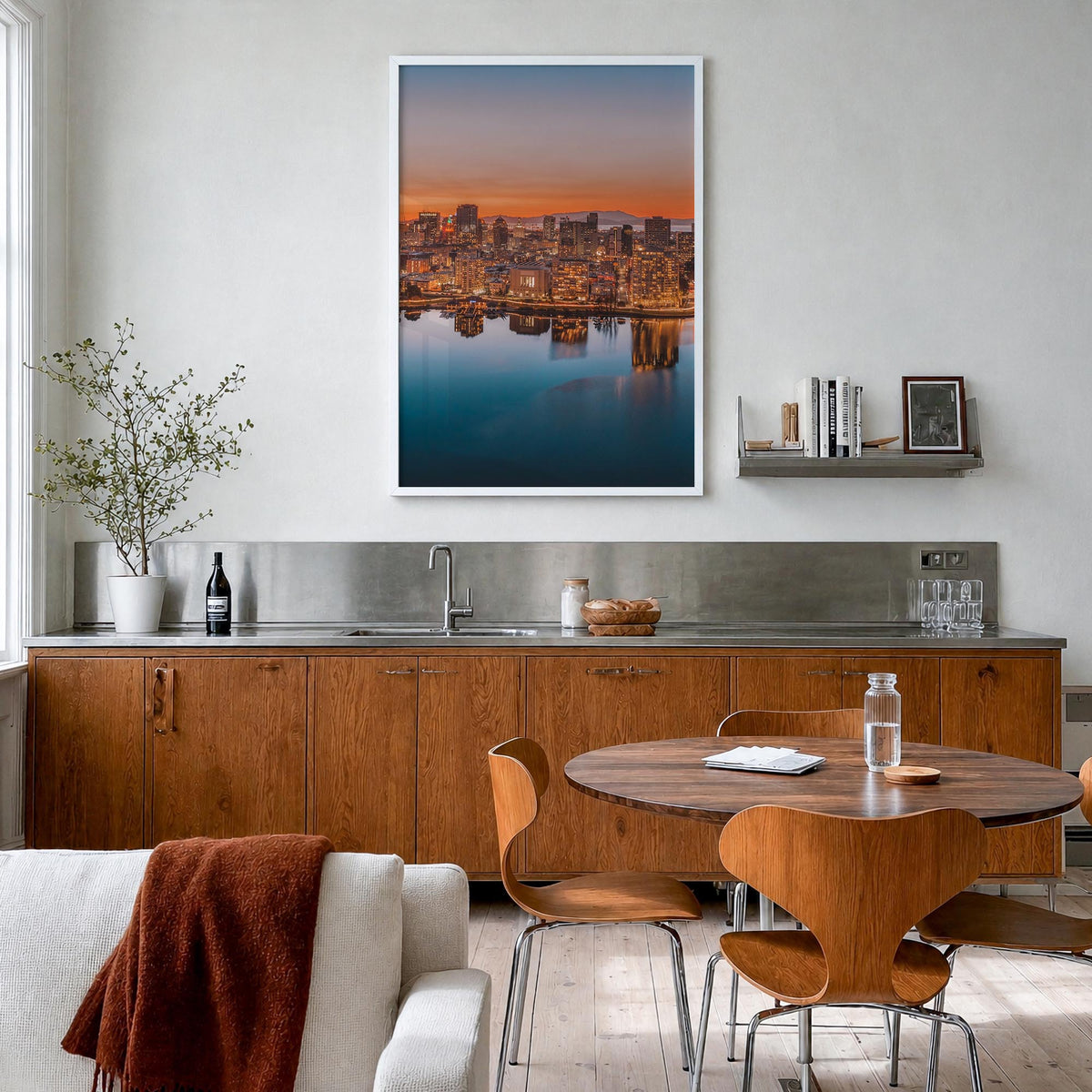 Oakland no. 1 colorful photo poster of California, USA – vertical wall art in white wood frame, hanging on wall