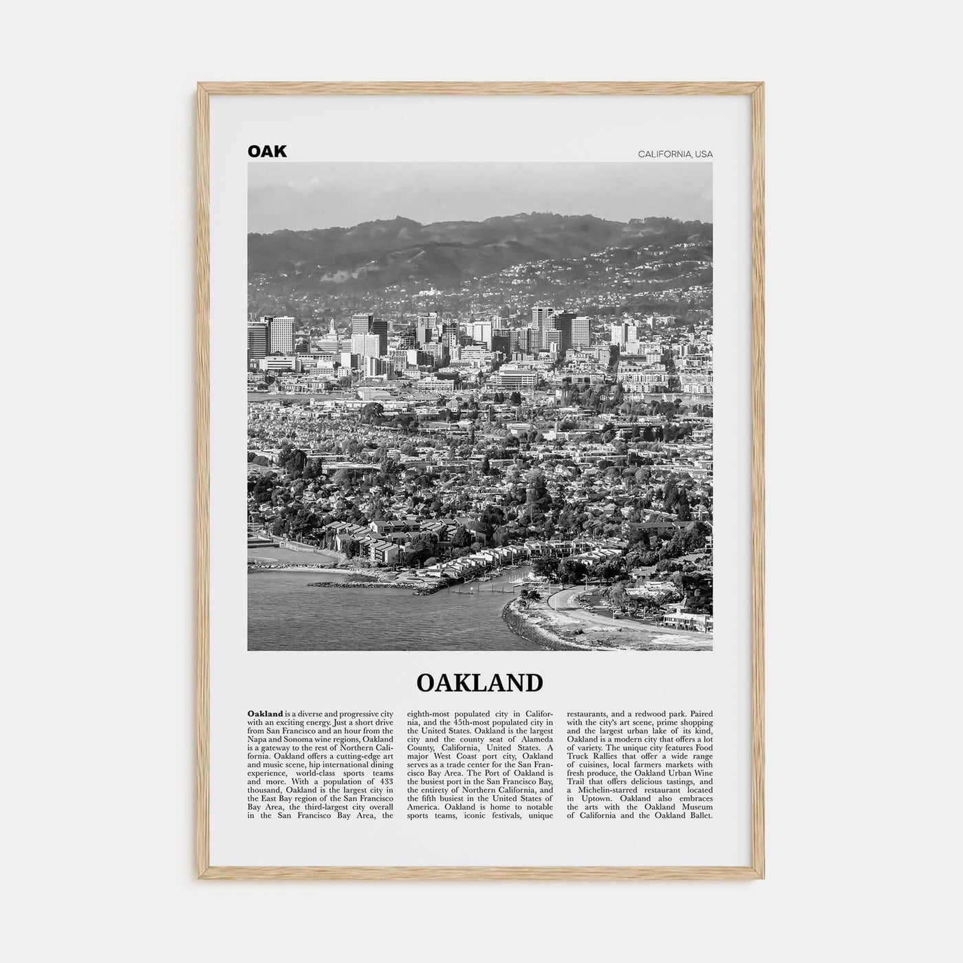 Oakland No 1 Poster Natural Wood / 8x12 in Nbourhood Travel B&W Poster