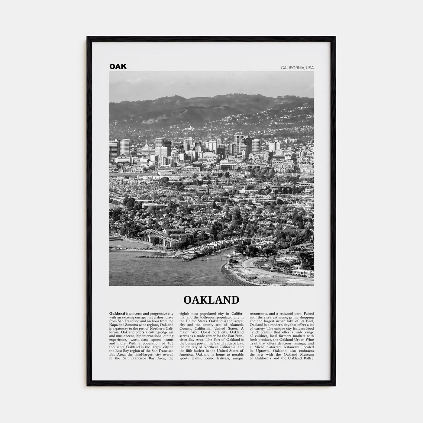 Oakland No 1 Poster Black Wood / 8x12 in Nbourhood Travel B&W Poster