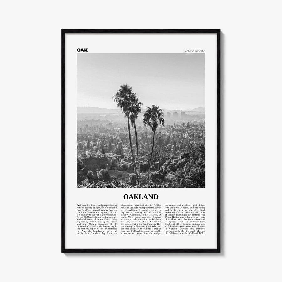 Oakland no. 2 black & white newspaper poster of California, USA – vertical wall art, unframed print shown in interior mockup