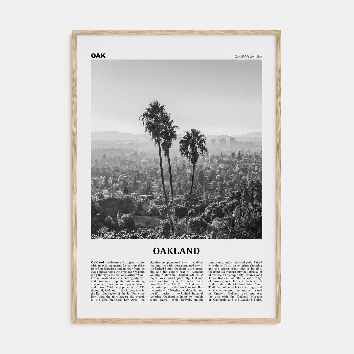 Oakland No 2 Poster Natural Wood / 8x12 in Nbourhood Travel B&W Poster