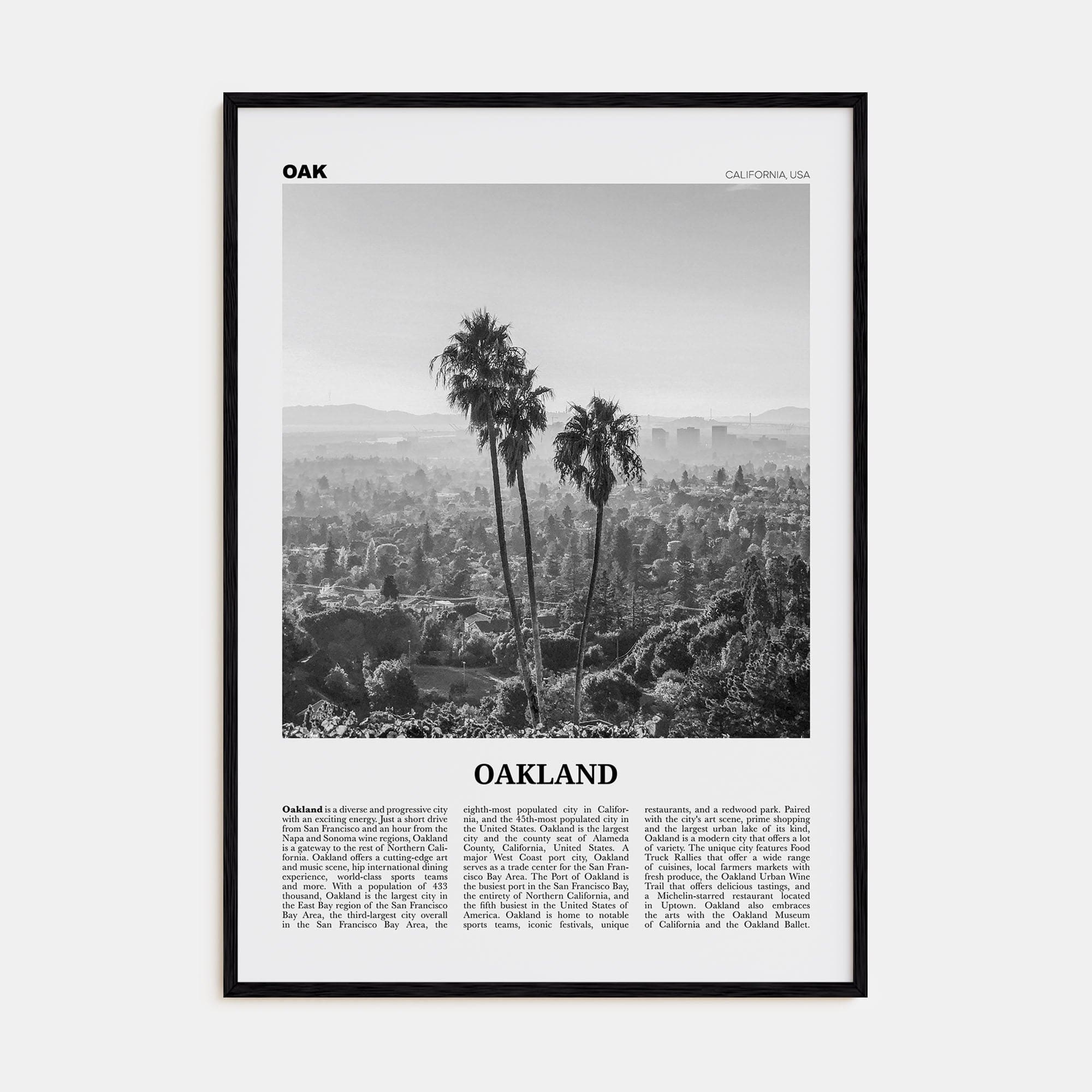 Oakland No 2 Poster Black Wood / 8x12 in Nbourhood Travel B&W Poster