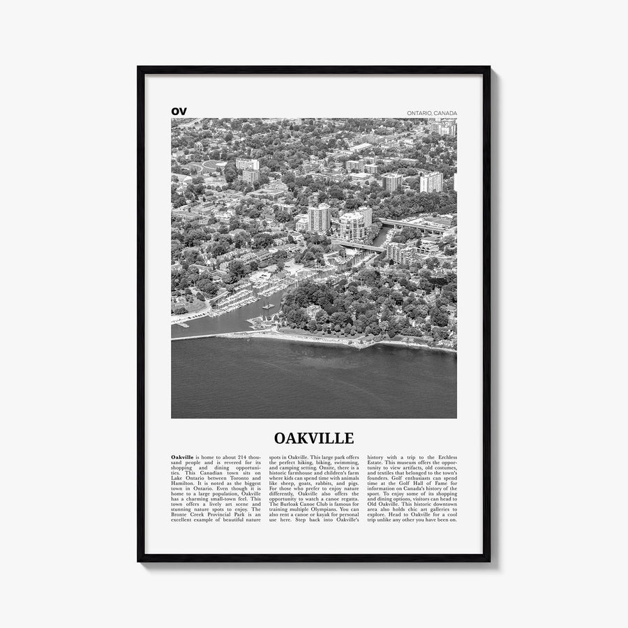 Oakville black & white newspaper poster of Ontario, Canada – vertical wall art, unframed print shown in interior mockup