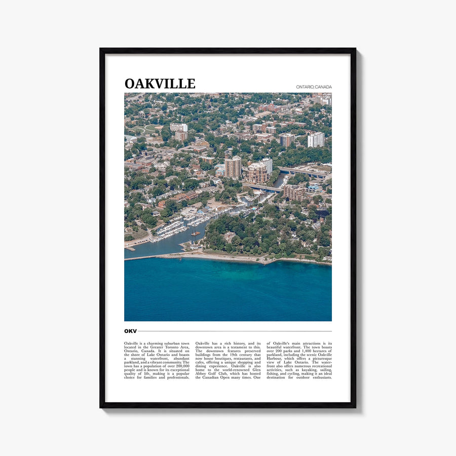 Oakville colorful travel poster of Ontario, Canada – vertical wall art, unframed print shown in interior mockup