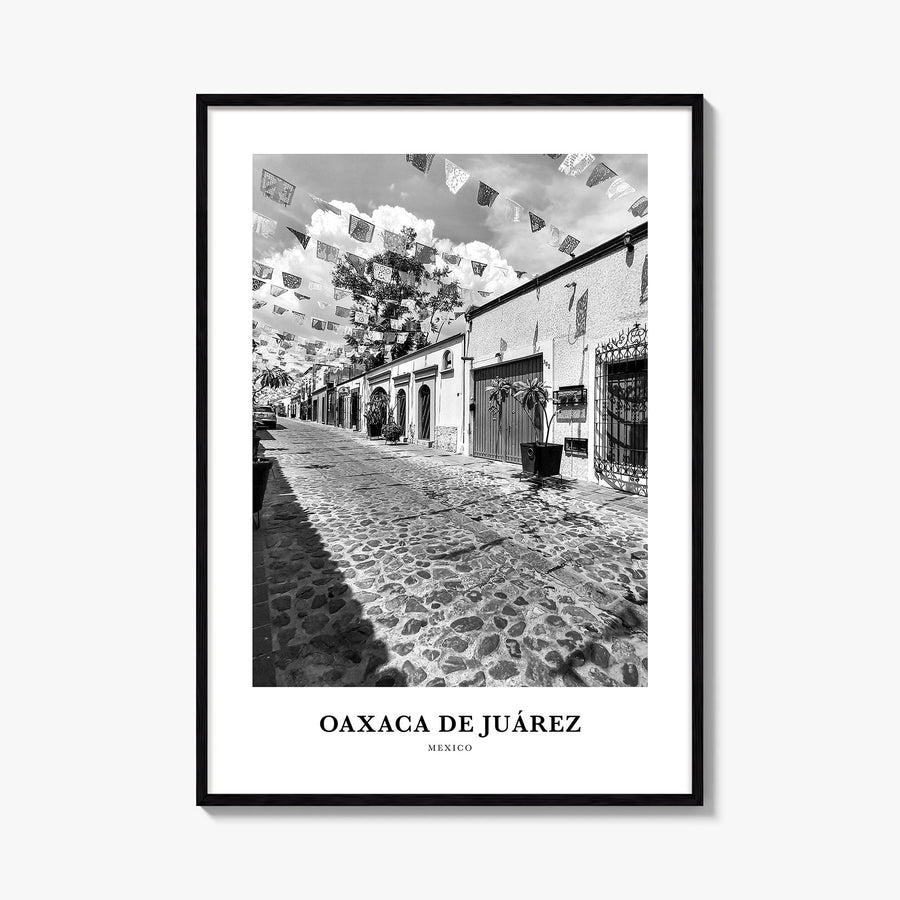 Oaxaca de Juárez black & white classic poster of Mexico – vertical wall art, unframed print shown in interior mockup