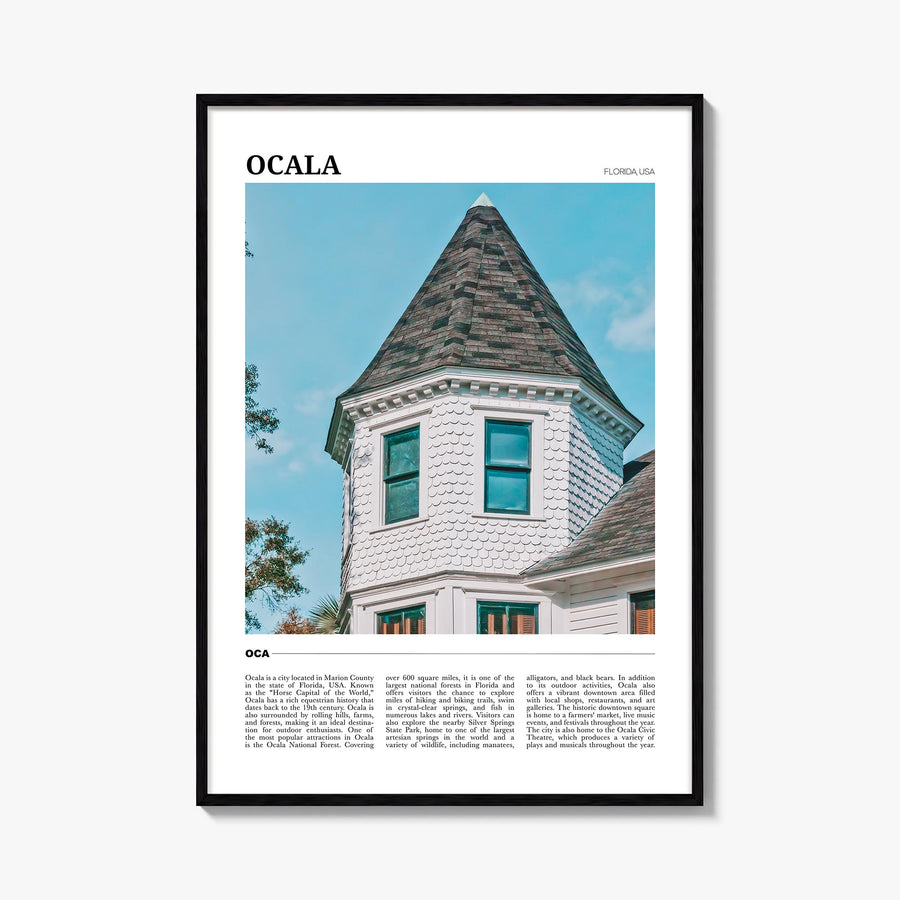 Ocala colorful travel poster of Florida, USA – vertical wall art, unframed print shown in interior mockup