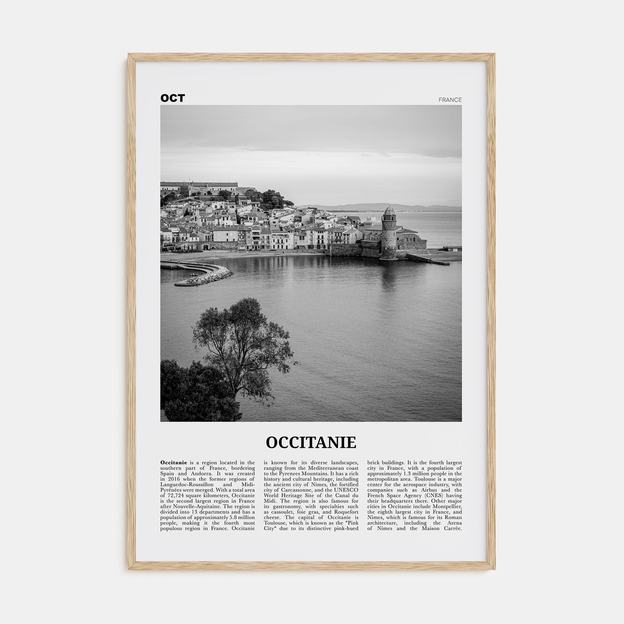 Occitanie Poster Natural Wood / 8x12 in Nbourhood Travel B&W Poster