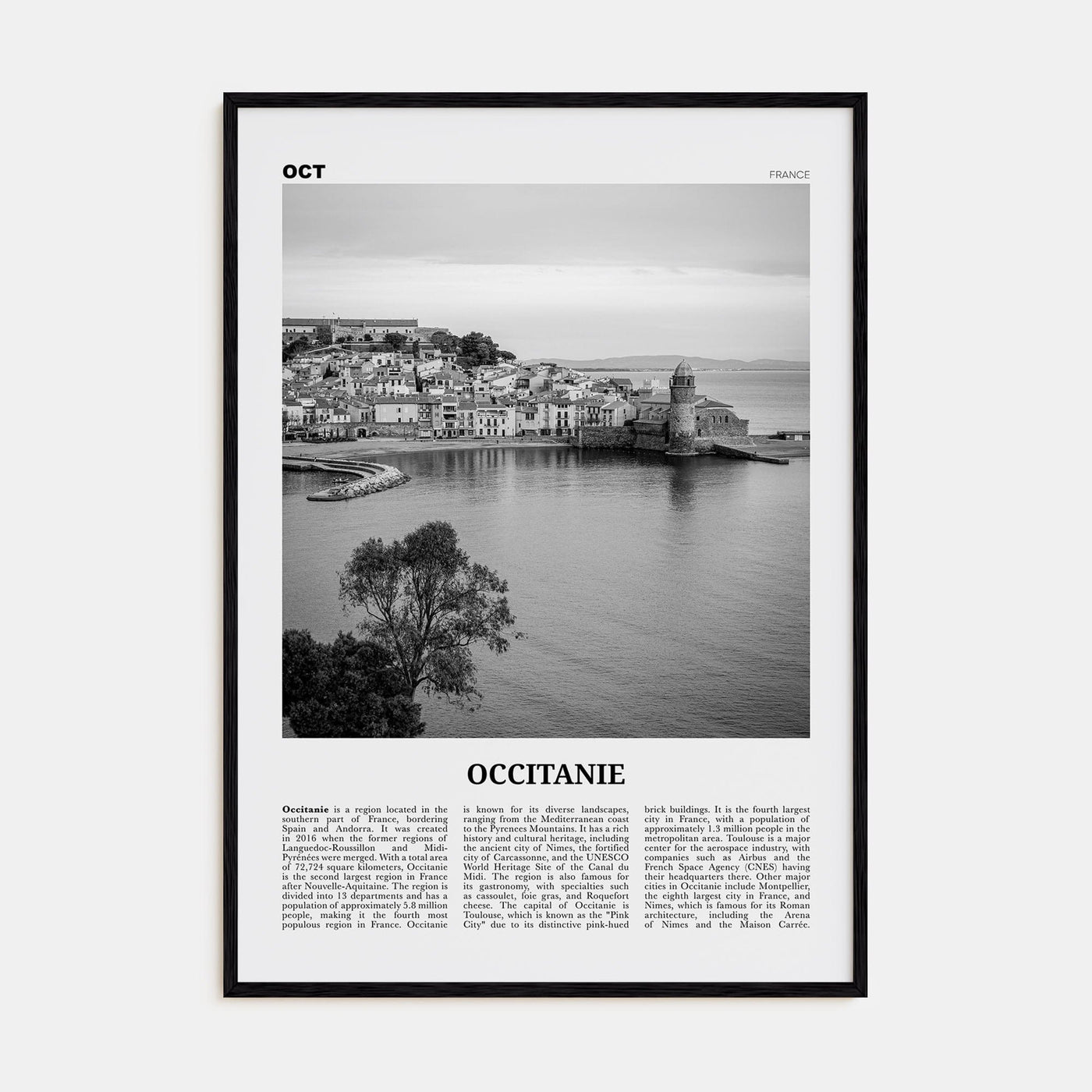 Occitanie Poster Black Wood / 8x12 in Nbourhood Travel B&W Poster