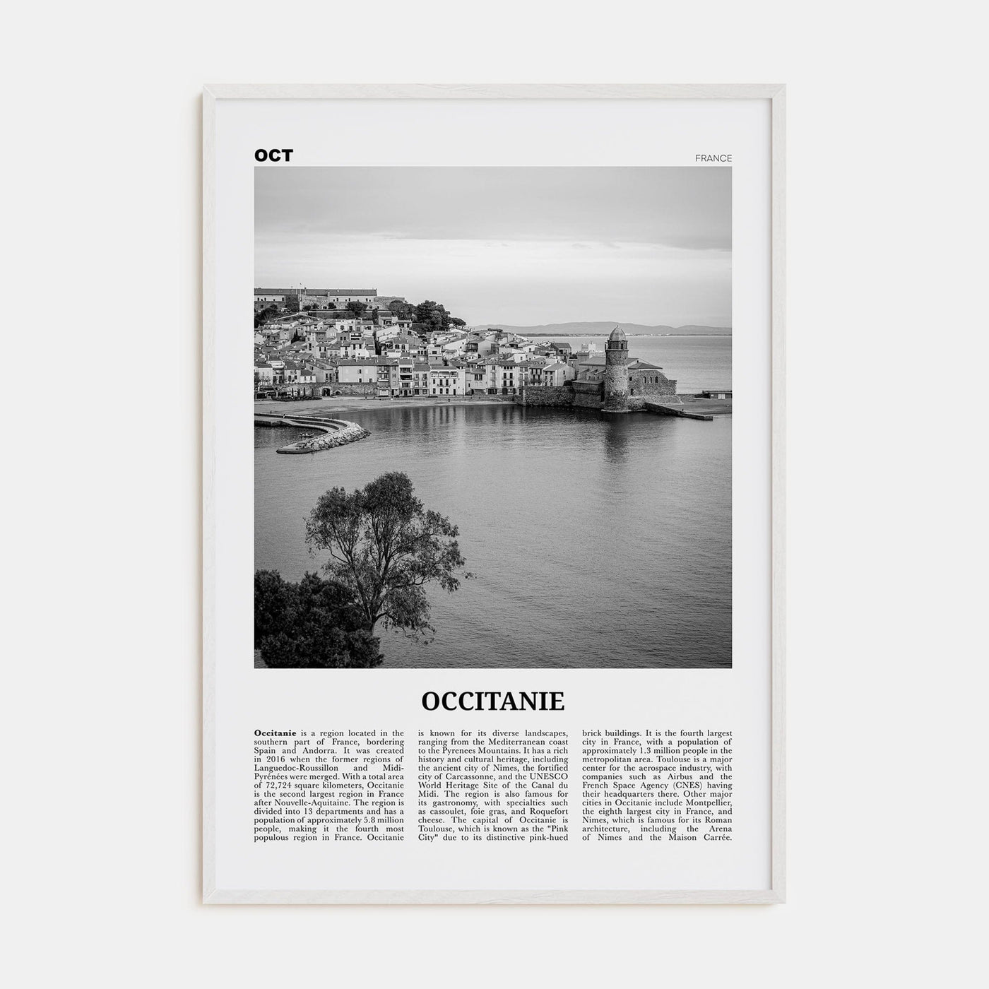 Occitanie Poster White Wood / 8x12 in Nbourhood Travel B&W Poster