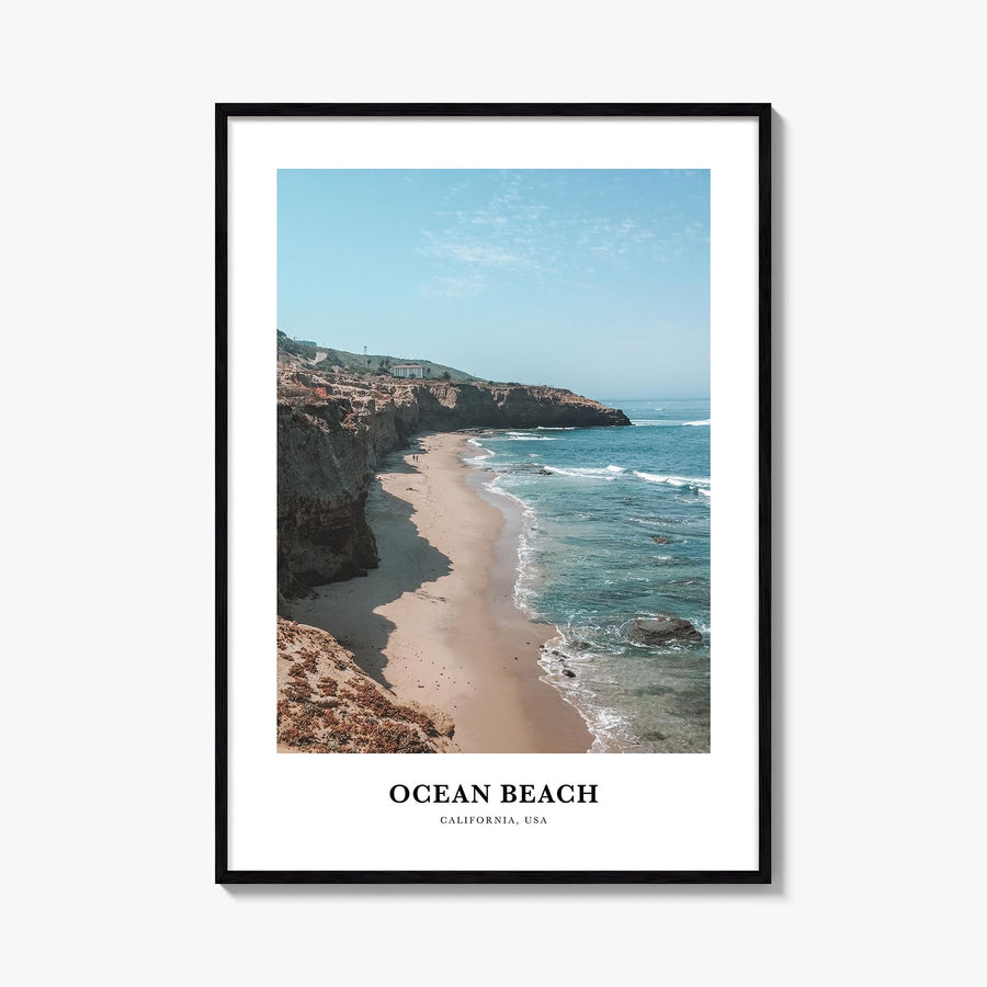 Ocean Beach colorful classic poster of San Diego, California – vertical wall art, unframed print shown in interior mockup