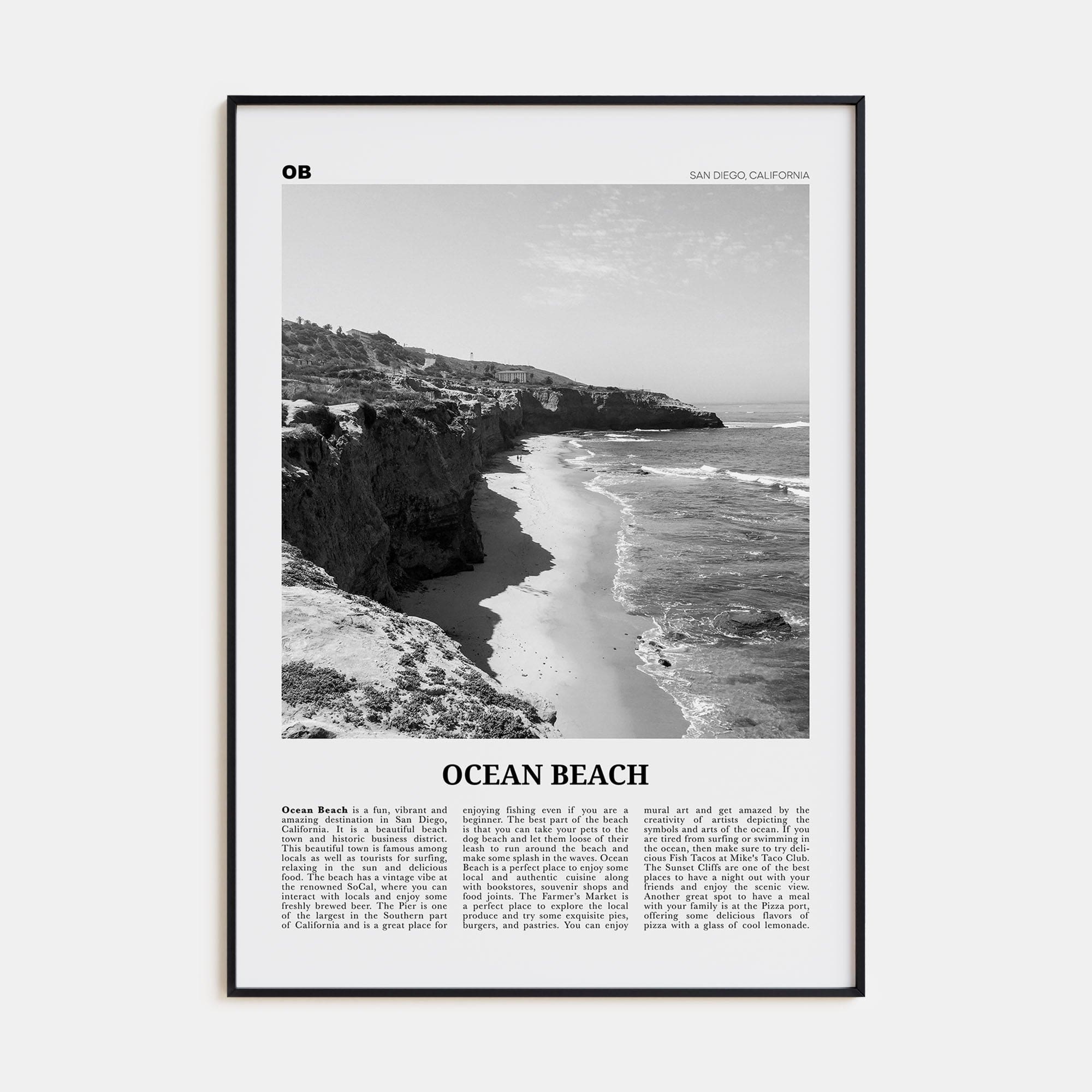 Ocean Beach Poster None / 8x12 in Nbourhood Travel B&W Poster