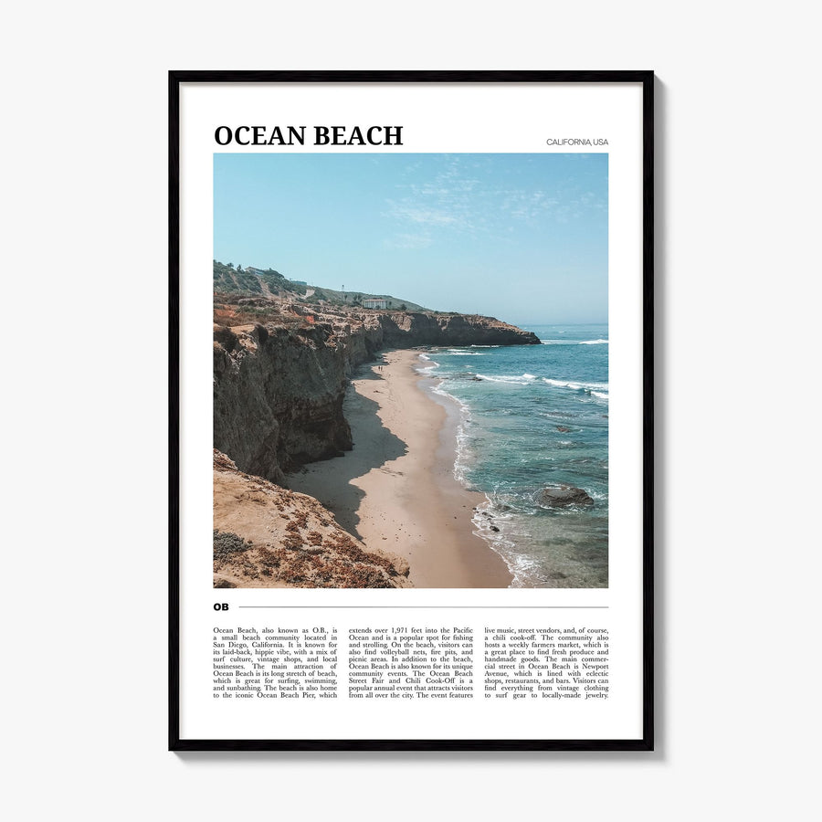 Ocean Beach Travel Poster, framed poster mockup