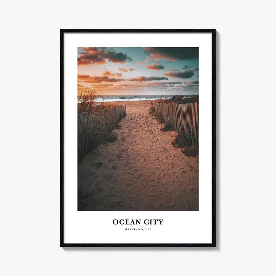 Ocean City, Maryland colorful classic poster of Maryland, USA – vertical wall art, unframed print shown in interior mockup