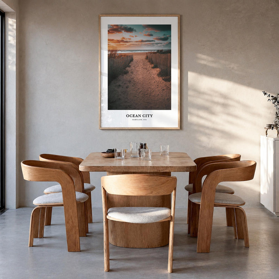 Ocean City, Maryland colorful classic poster of Maryland, USA – vertical wall art in natural wood frame, hanging on wall