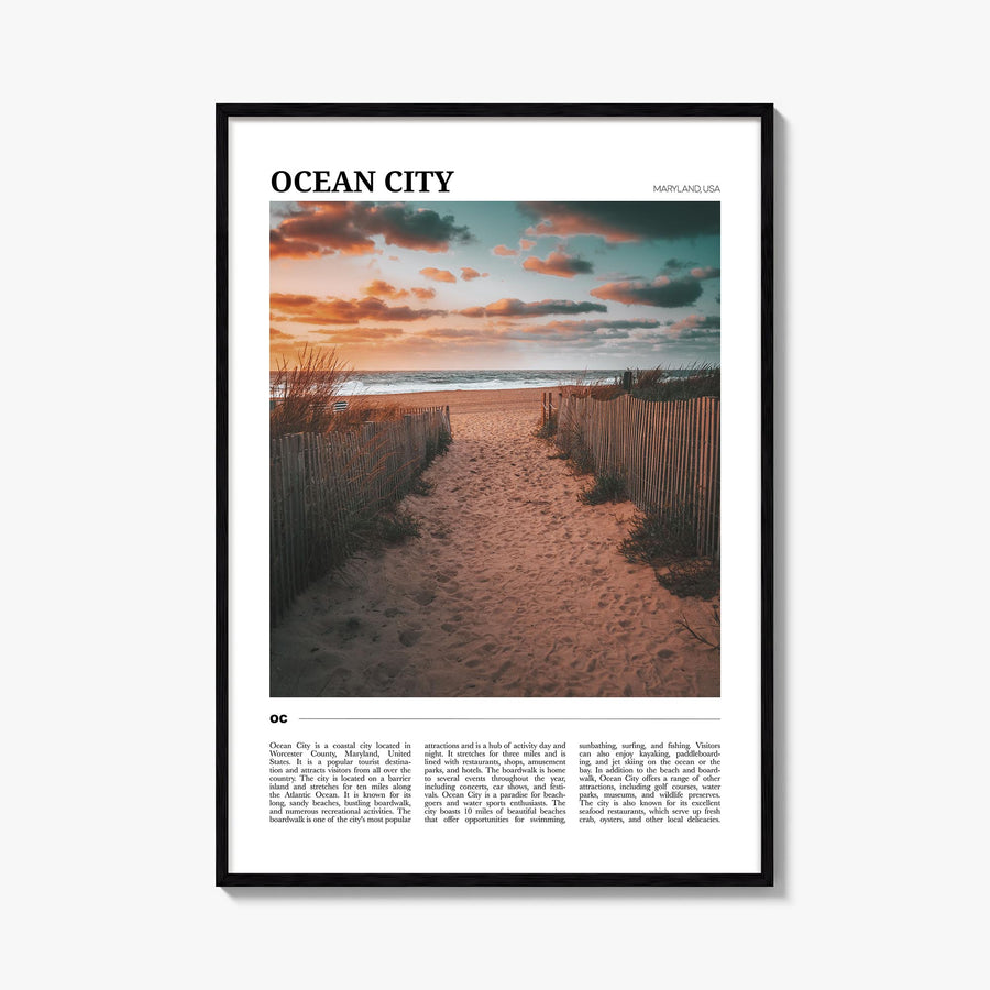 Ocean City, Maryland colorful travel poster of Maryland, USA – vertical wall art, unframed print shown in interior mockup