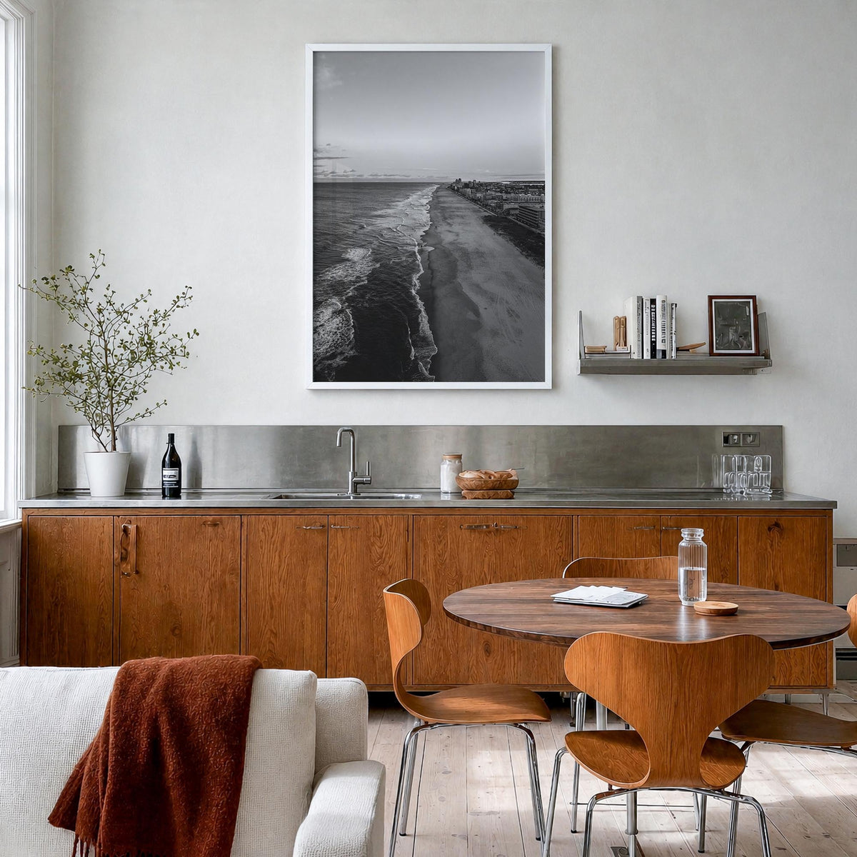 Ocean City, Maryland no. 2 black & white photo poster of Maryland, USA – vertical wall art in white wood frame, hanging on wa