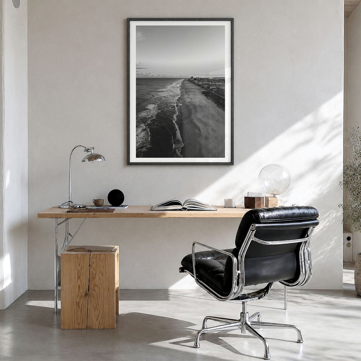 Ocean City, Maryland Photo No 2 Poster in a black wood frame, hanging in a bright home office, white border