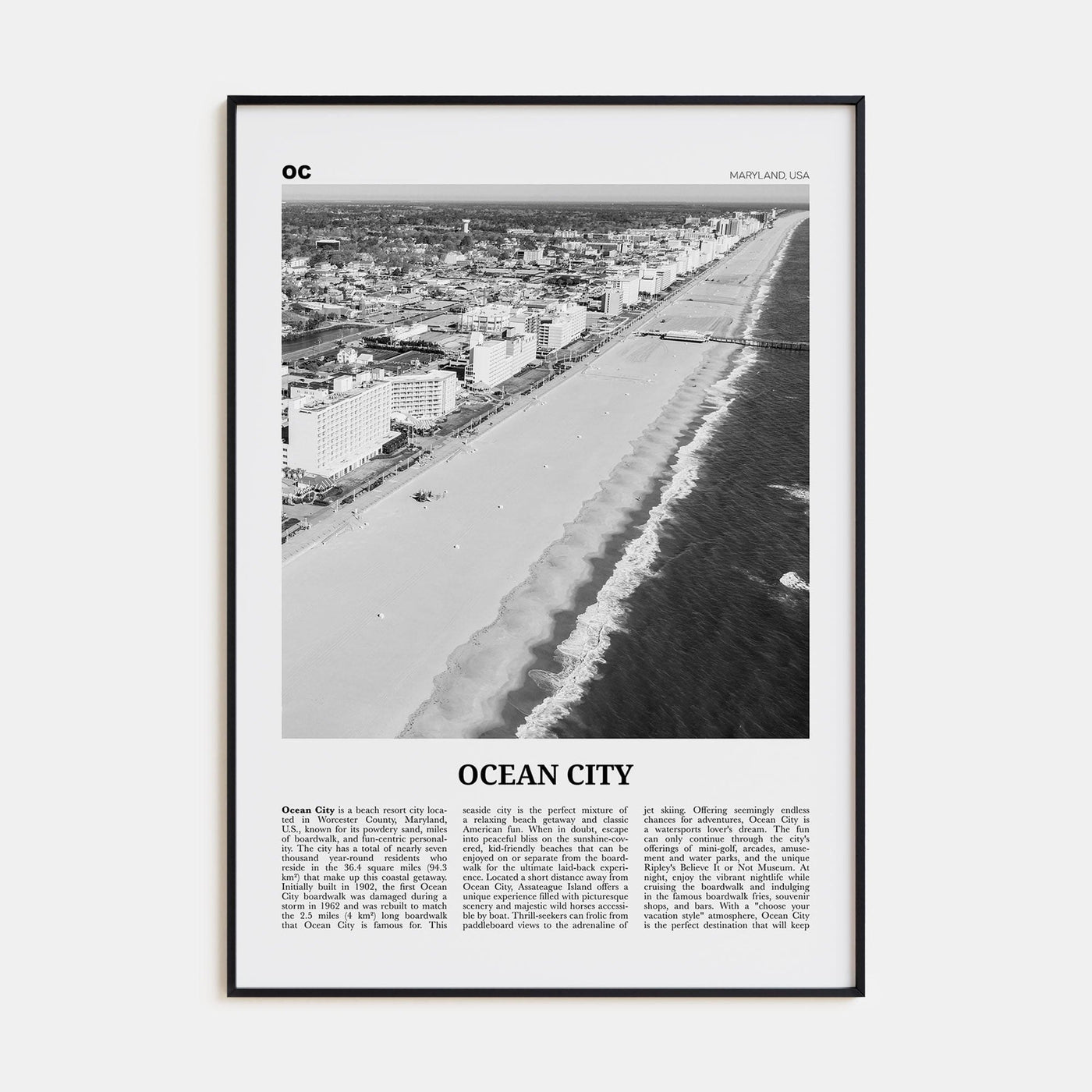 Ocean City, Maryland Poster None / 8x12 in Nbourhood Travel B&W Poster