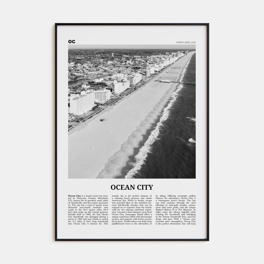 Ocean City, Maryland Poster None / 8x12 in Nbourhood Travel B&W Poster