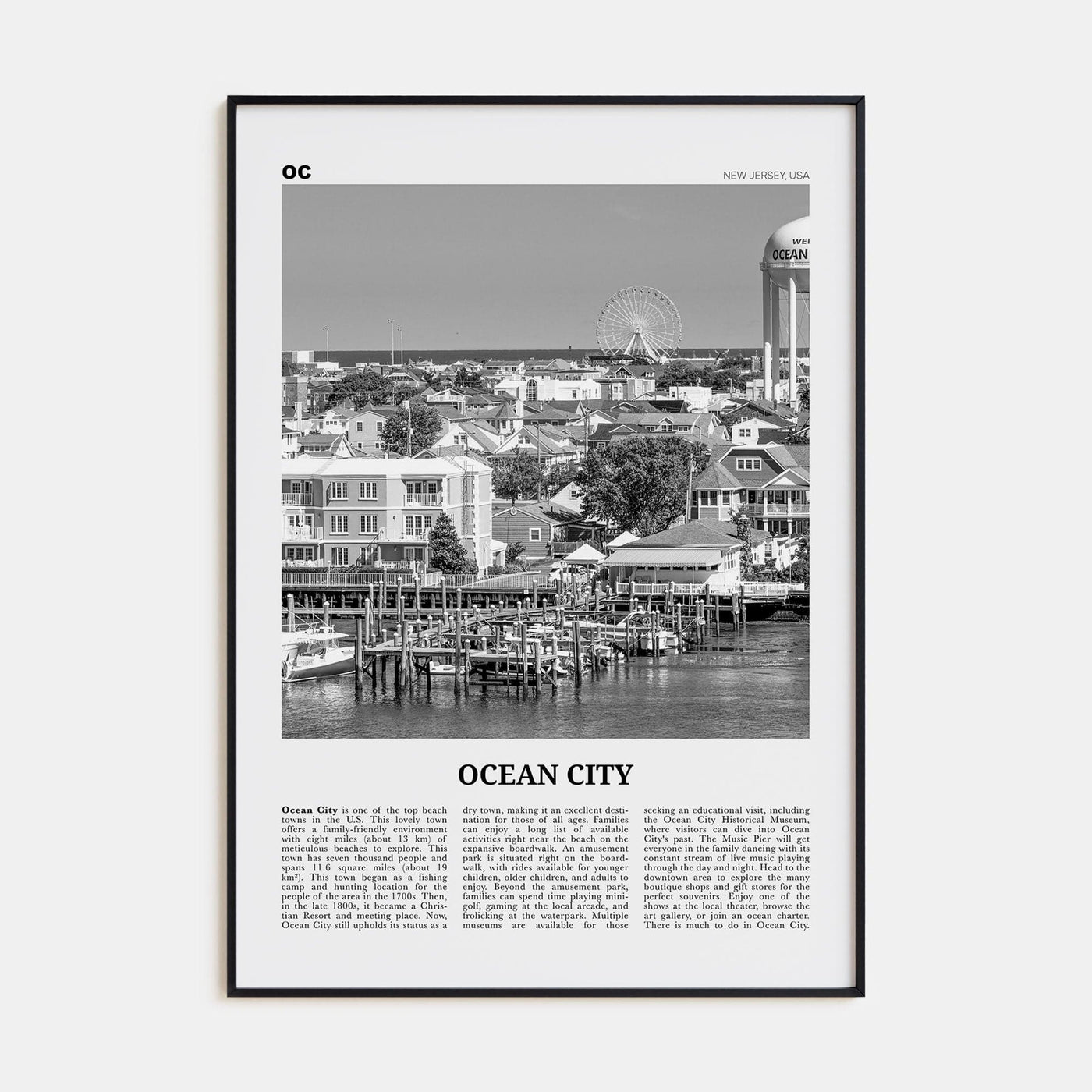 Ocean City, New Jersey No 1 Poster None / 8x12 in Nbourhood Travel B&W Poster