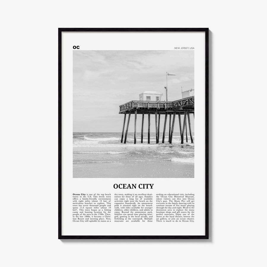 Ocean City, New Jersey no. 2 black & white newspaper poster of New Jersey, USA – vertical wall art, unframed print shown in i