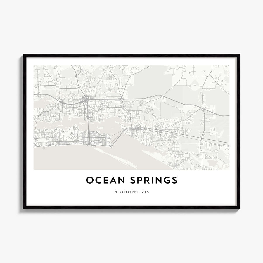Ocean Springs Map Poster, framed poster mockup