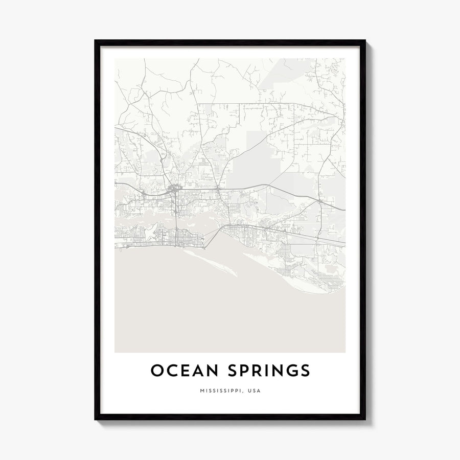 Ocean Springs Map Poster, framed poster mockup