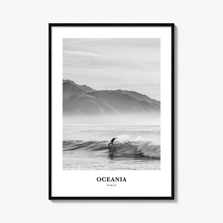 Oceania black & white classic poster – vertical wall art, unframed print shown in interior mockup