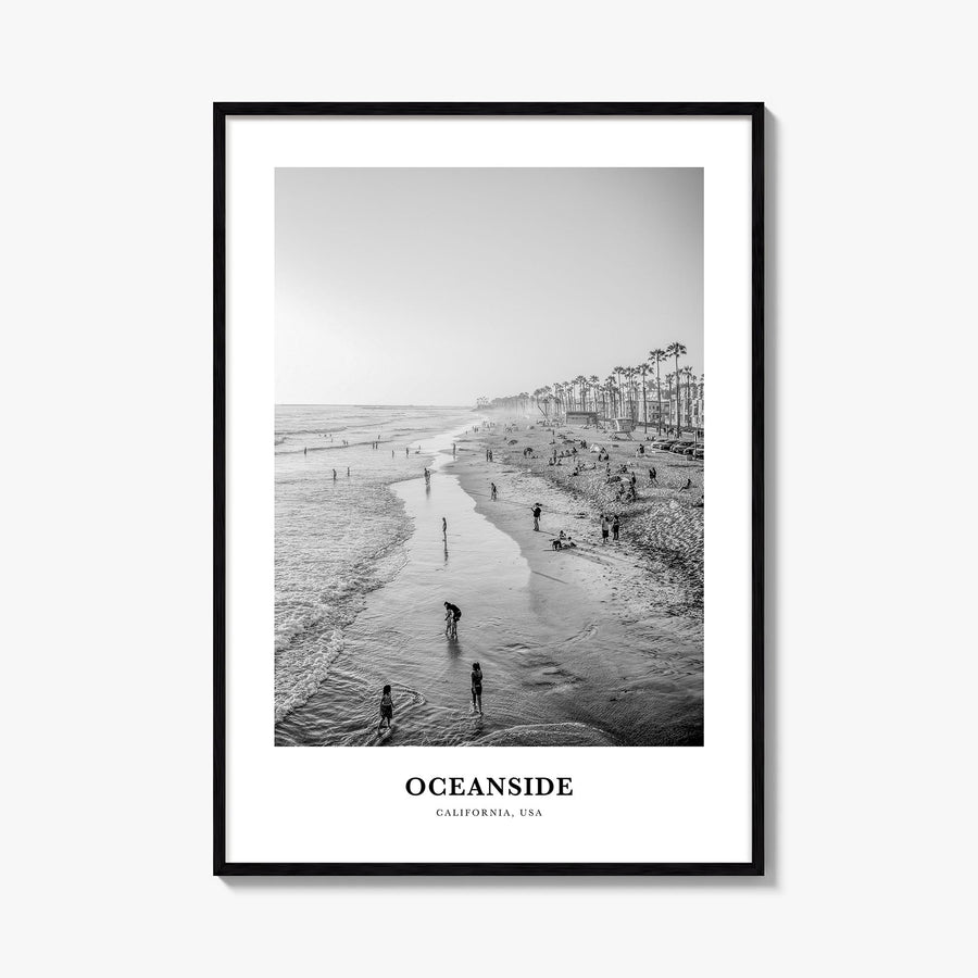 Oceanside no. 1 black & white classic poster of California, USA – vertical wall art, unframed print shown in interior mockup