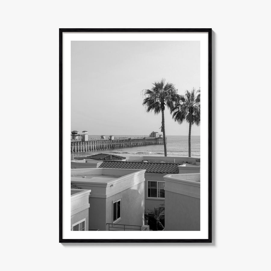 Oceanside no. 1 black & white photo poster of California, USA – vertical wall art, unframed print shown in interior mockup