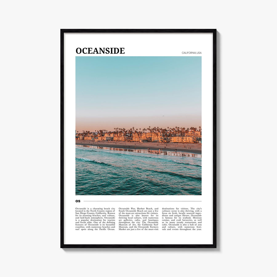 Oceanside no. 1 colorful travel poster of California, USA – vertical wall art, unframed print shown in interior mockup