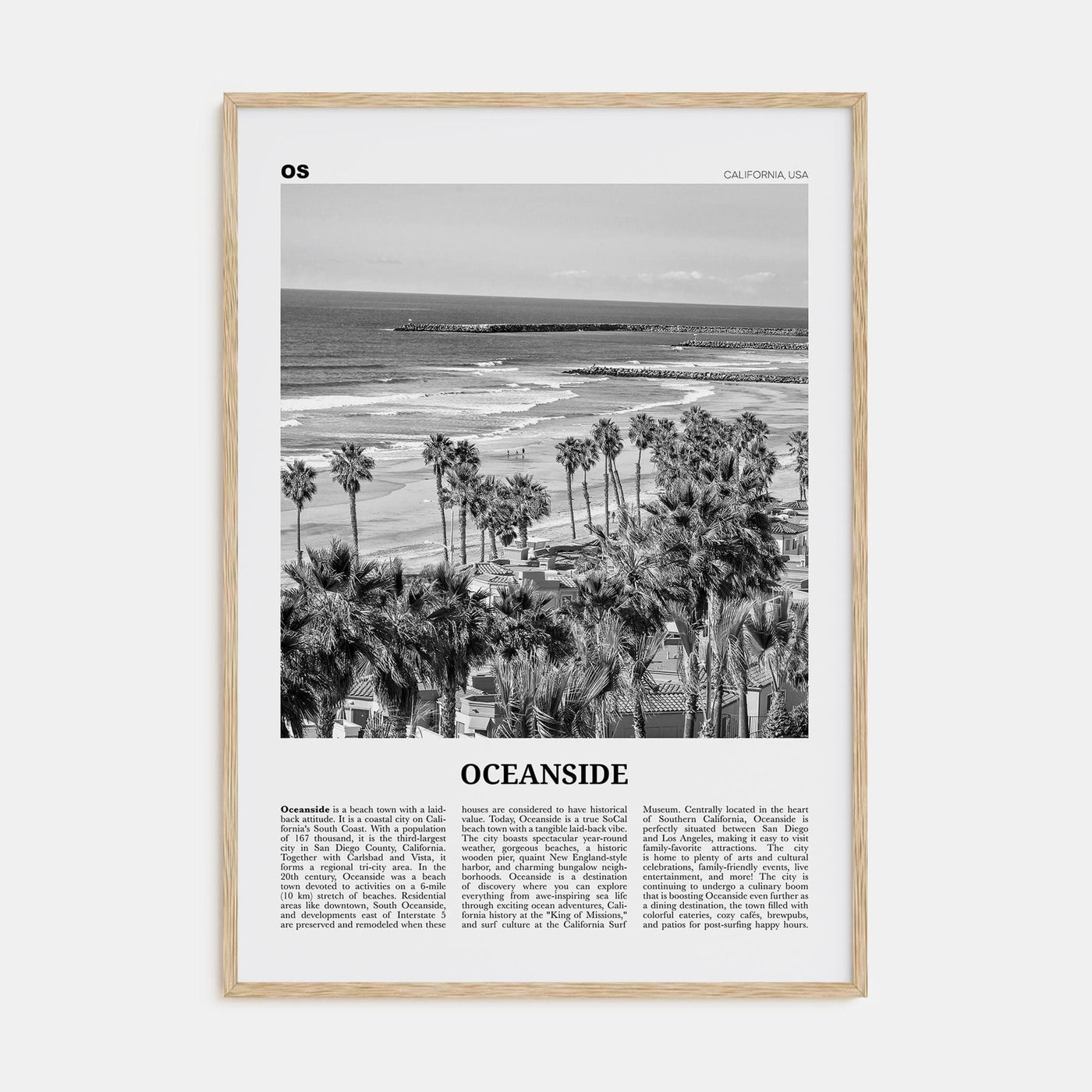 Oceanside No 1 Poster Natural Wood / 8x12 in Nbourhood Travel B&W Poster