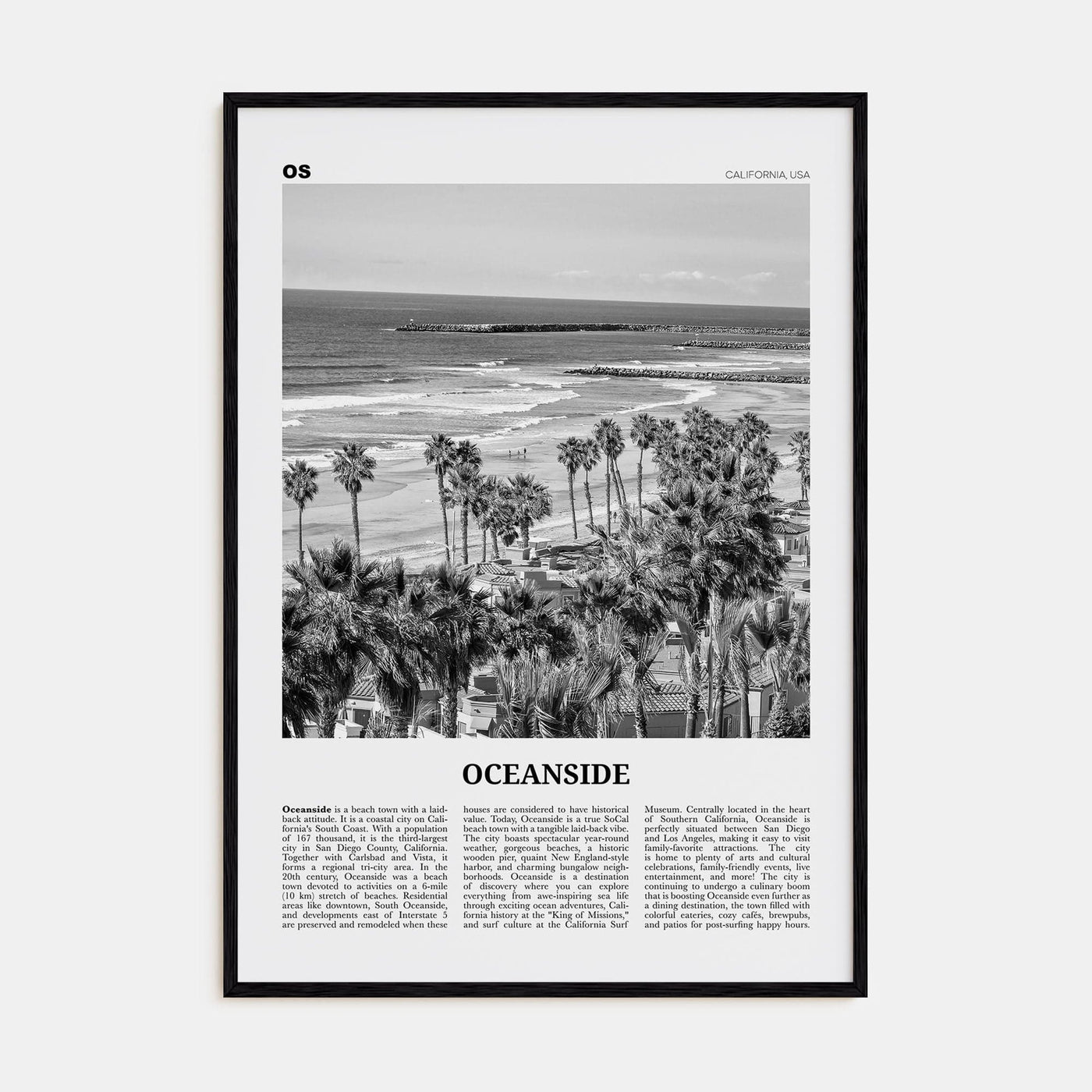 Oceanside No 1 Poster Black Wood / 8x12 in Nbourhood Travel B&W Poster