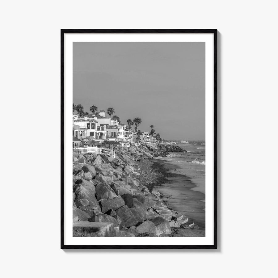 Oceanside no. 2 black & white photo poster of California, USA – vertical wall art, unframed print shown in interior mockup