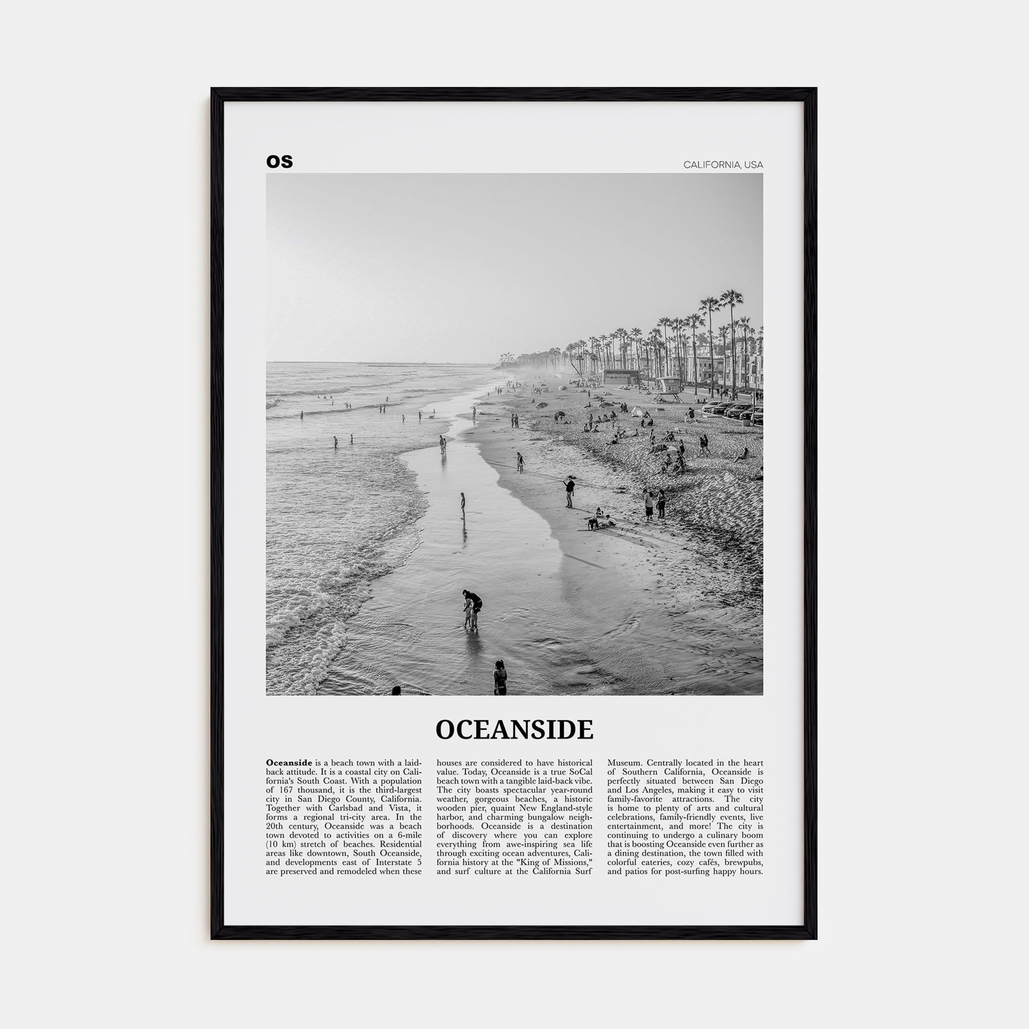 Oceanside No 2 Poster Black Wood / 8x12 in Nbourhood Travel B&W Poster