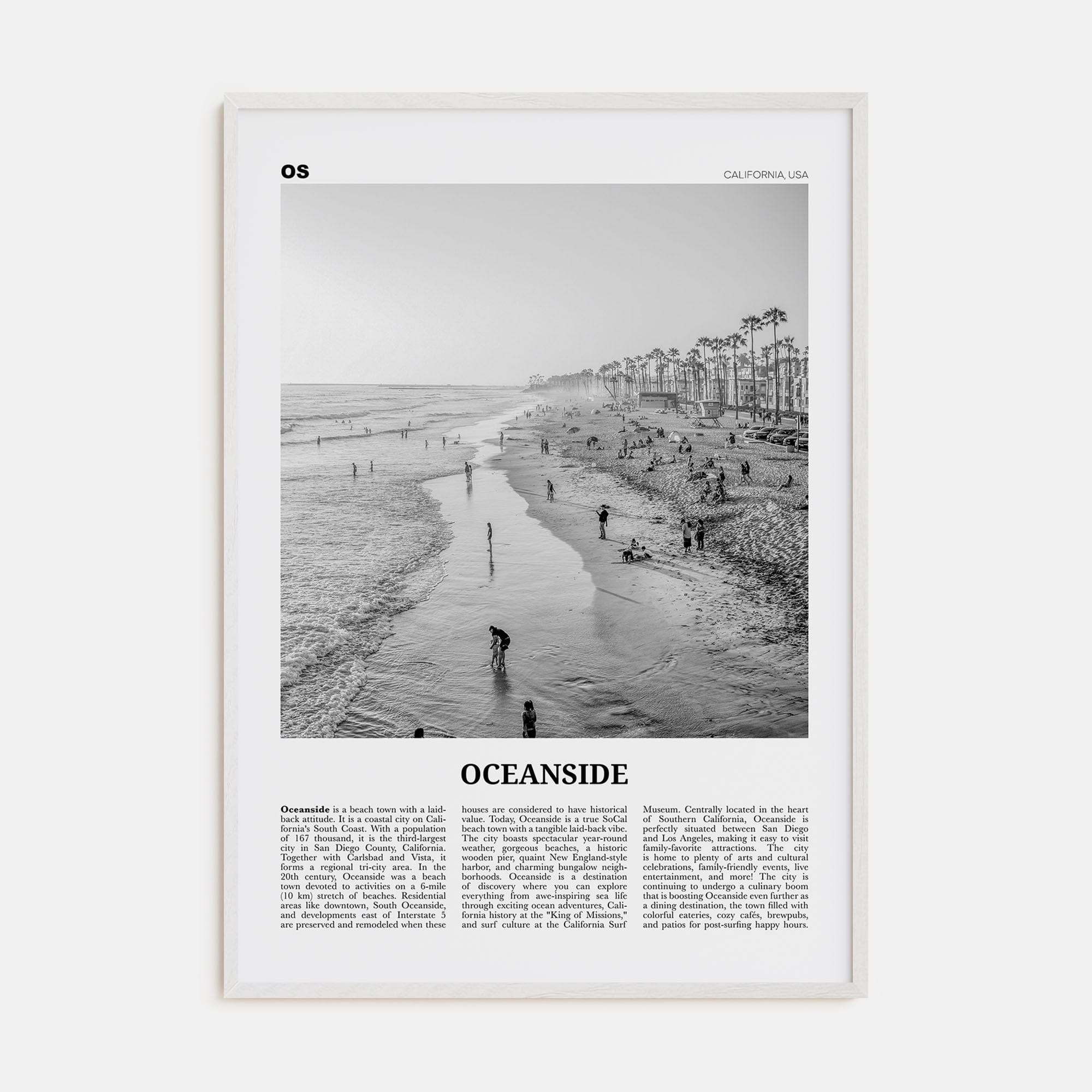 Oceanside No 2 Poster White Wood / 8x12 in Nbourhood Travel B&W Poster