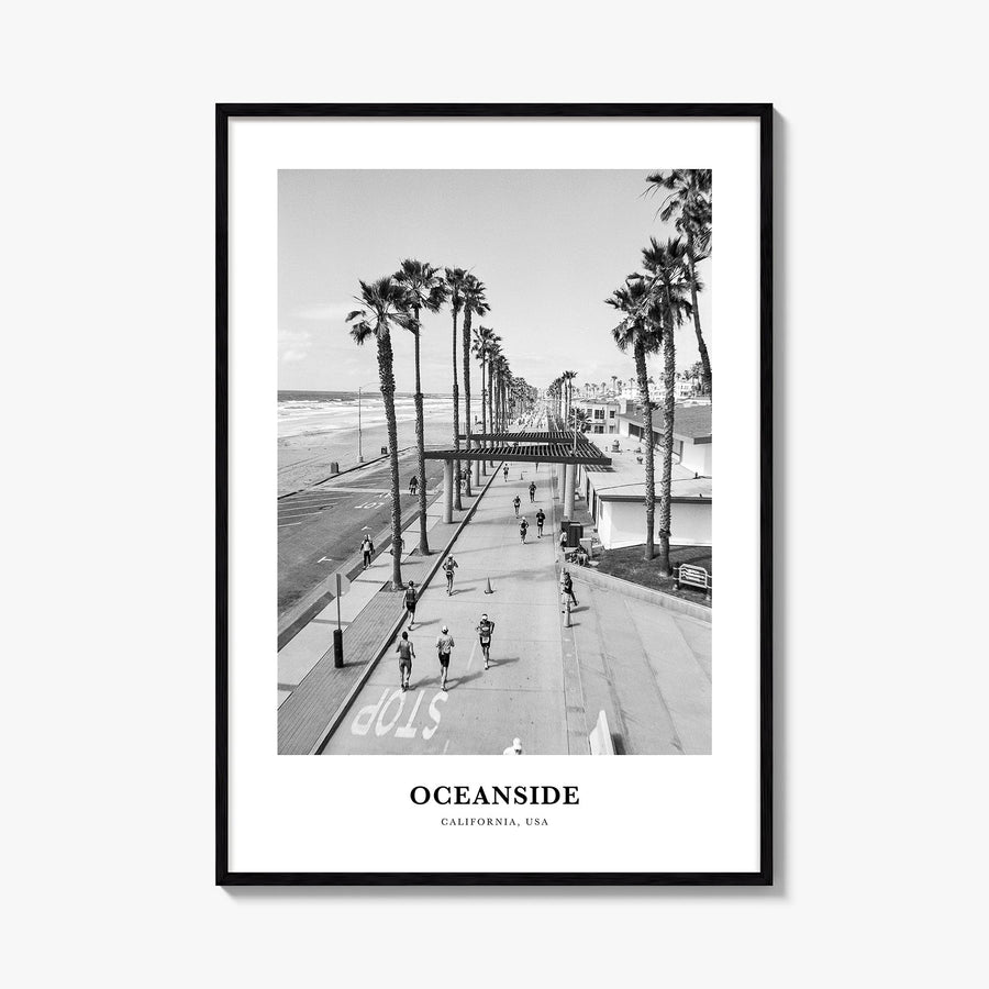 Oceanside no. 3 black & white classic poster of California, USA – vertical wall art, unframed print shown in interior mockup